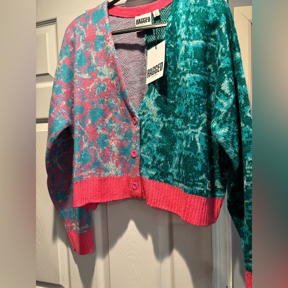 The Ragged Priest Sweaters - Ragged Priest Pink and Green Women's Cardigan Sweater